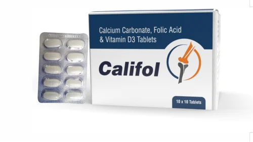 Calcium Carbonate Folic & Vitamin D3 Tablet packaging