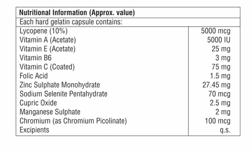 Lycopene Multivitamin & Folic Acid Capsules supplement facts