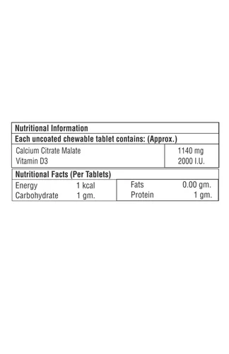 Calcium Citrate Malate With Vitamin D3 Chewable Tablet supplement facts