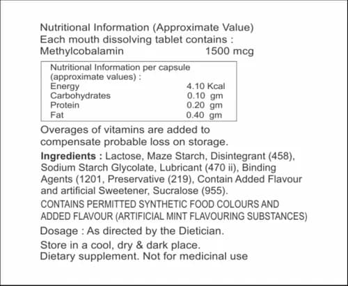 Methylcobalamin Mouth Dissolving Tablets supplement facts